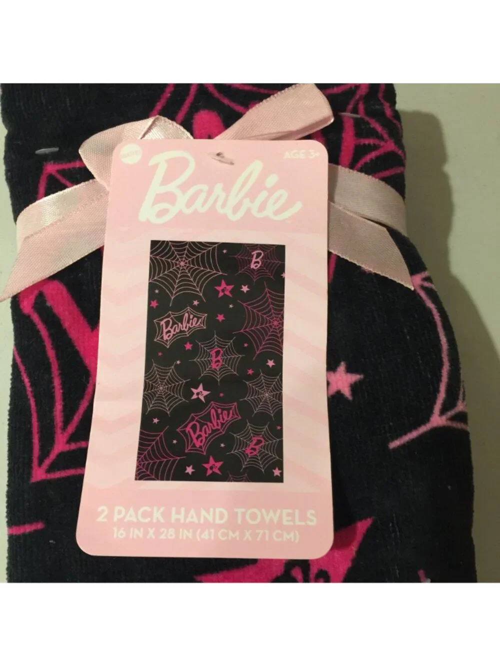 Barbie Halloween Themed Hand Towels Set of 2 Spider Webs Black Pink